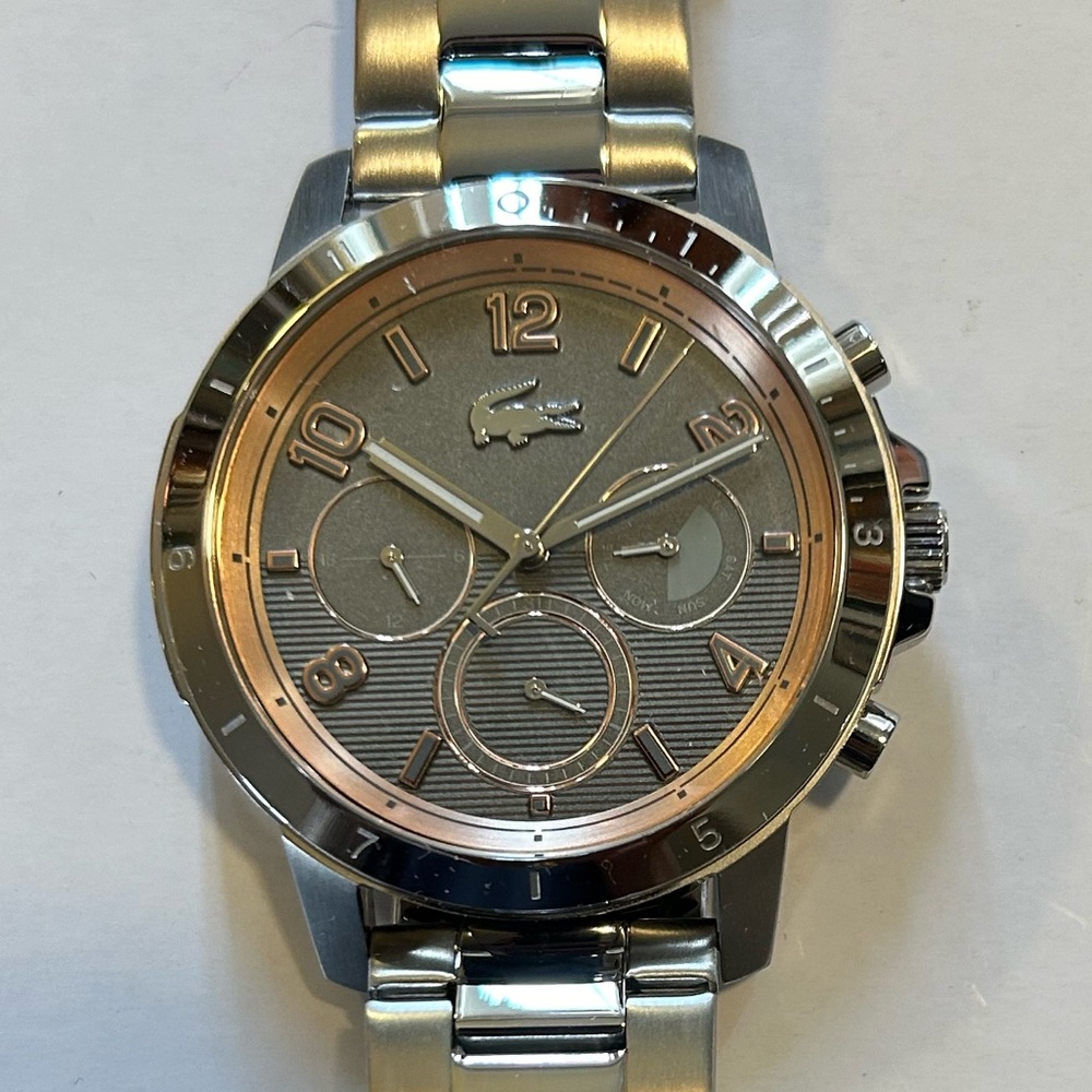 Lacoste TopsPin Watch With 46mm Grey Chronograph Face & Silver Bracelet